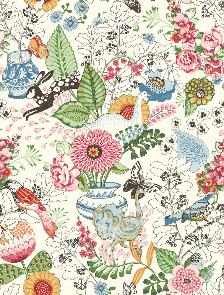 Whimsy Multicolor Fauna Wallpaper by A-Street Prints Folklore Covers about 56.4 square feet 20.5-in by 33-ft long roll Unpasted 27 - Fabric Carolina -