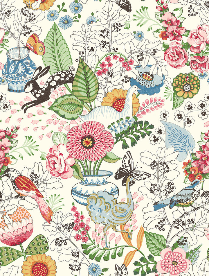 Whimsy Multicolor Fauna Wallpaper by A-Street Prints Folklore Covers about 56.4 square feet 20.5-in by 33-ft long roll Unpasted 27 - Fabric Carolina -