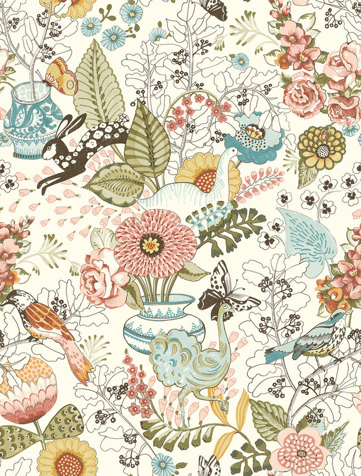 Whimsy Pink Fauna Wallpaper by A-Street Prints Folklore Covers about 56.4 square feet 20.5-in by 33-ft long roll Unpasted 27 - Fabric Carolina -