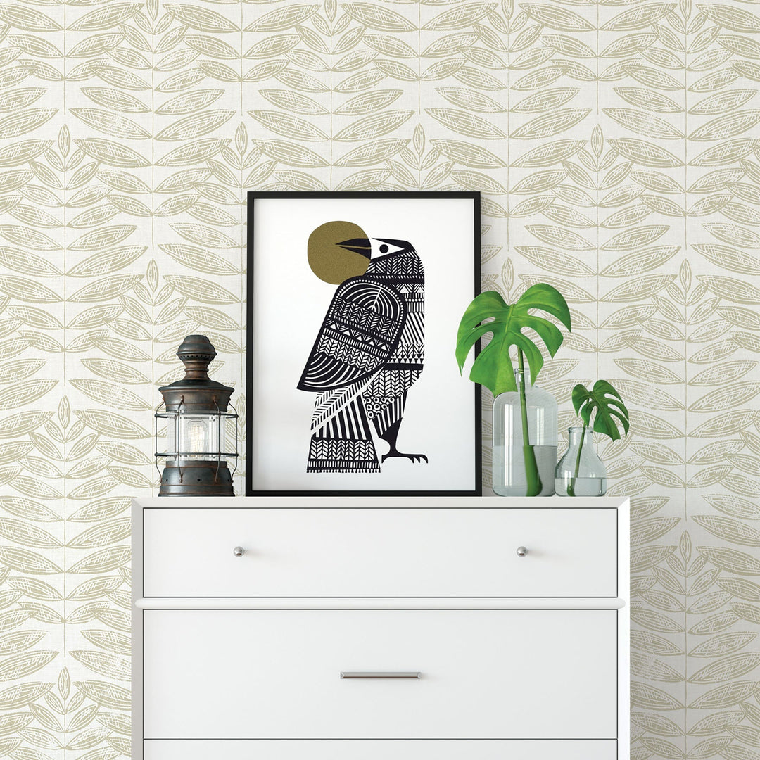 Akira Beige Leaf Wallpaper by A-Street Prints Designer