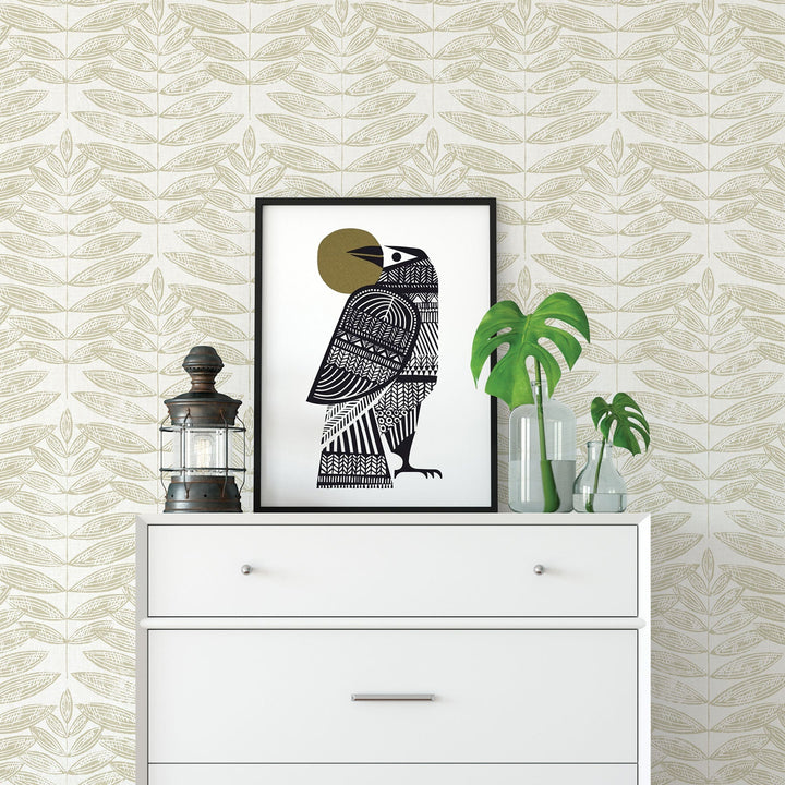 Akira Beige Leaf Wallpaper by A-Street Prints Designer