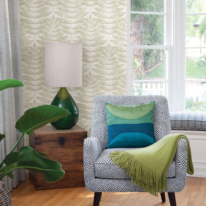 Akira Beige Leaf Wallpaper by A-Street Prints Designer