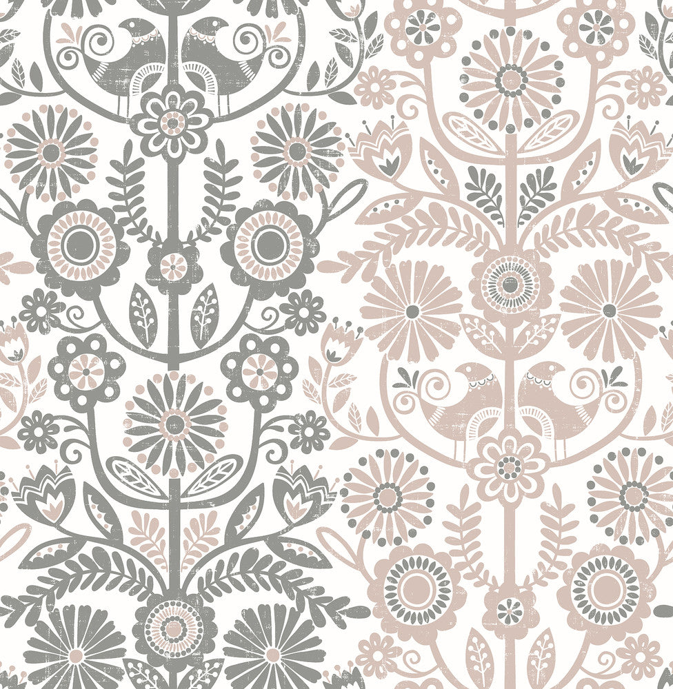 Lovebirds Light Pink Folk Stripe Wallpaper by A-Street Prints Folklore Covers about 56.4 square feet 20.5-in by 33-ft long roll Unpasted 20.9 - Fabric Carolina -