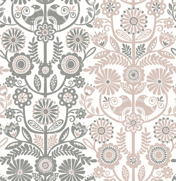 Lovebirds Light Pink Folk Stripe Wallpaper by A-Street Prints Folklore Covers about 56.4 square feet 20.5-in by 33-ft long roll Unpasted 20.9 - Fabric Carolina -