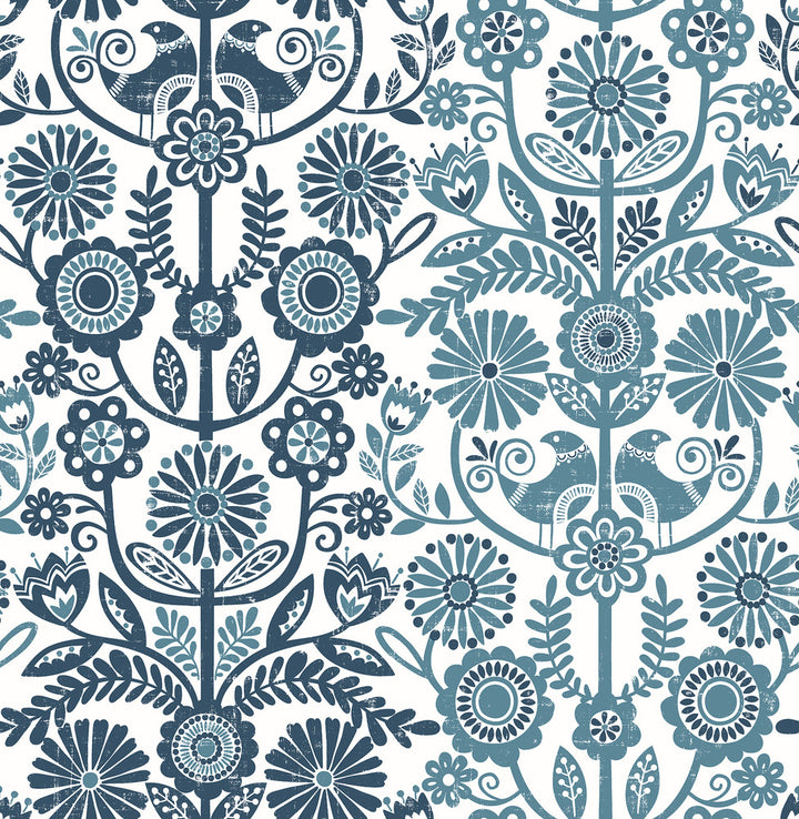 Lovebirds Navy Folk Stripe Wallpaper by A-Street Prints Folklore Covers about 56.4 square feet 20.5-in by 33-ft long roll Unpasted 20.9 - Fabric Carolina -