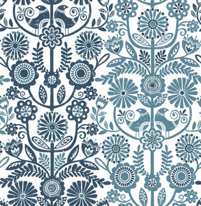 Lovebirds Navy Folk Stripe Wallpaper by A-Street Prints