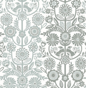 Lovebirds Slate Folk Stripe Wallpaper by A-Street Prints