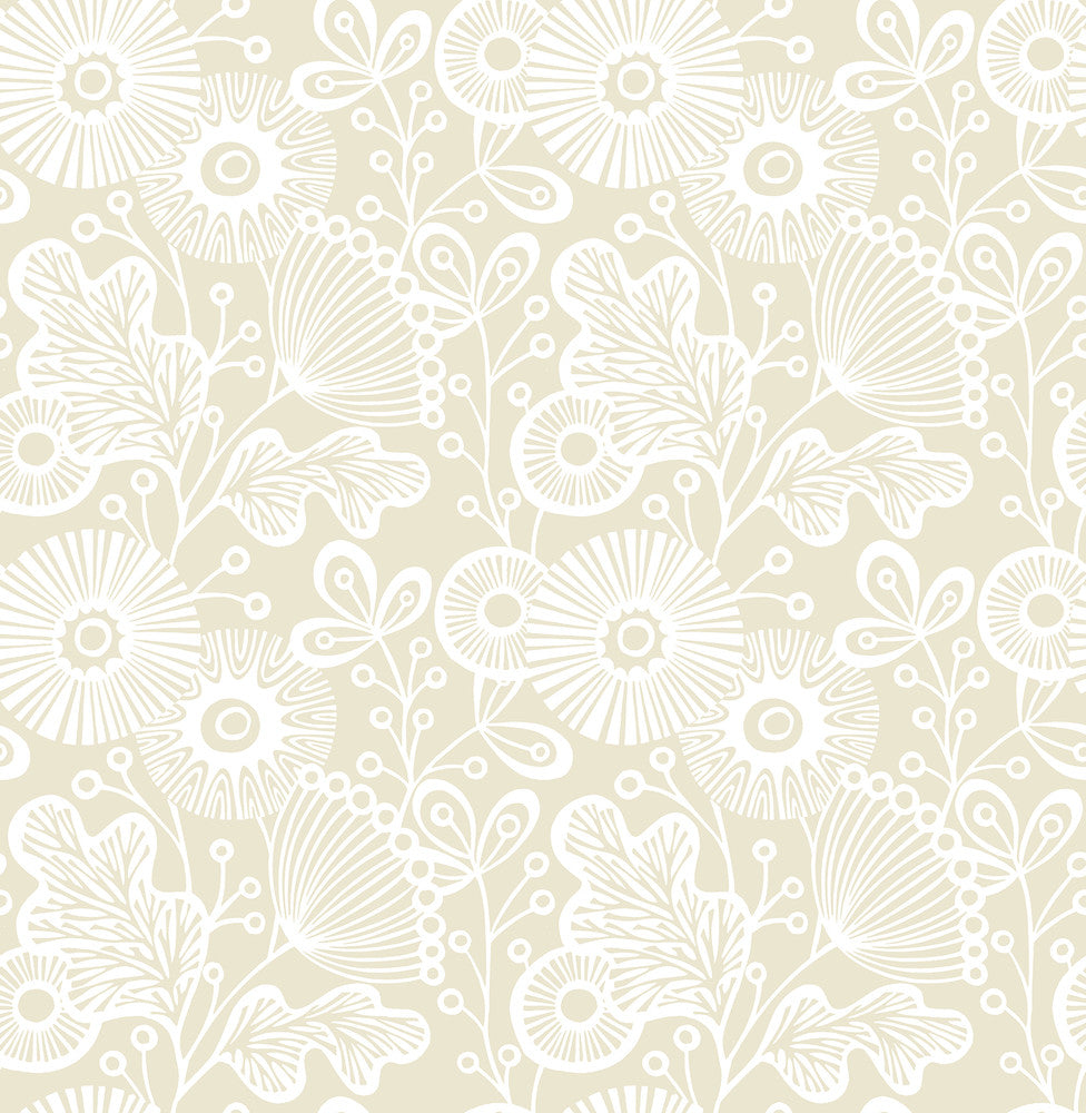 Ana Cream Floral Wallpaper by A-Street Prints Folklore Covers about 56.4 square feet 20.5-in by 33-ft long roll Unpasted 10.4 - Fabric Carolina -