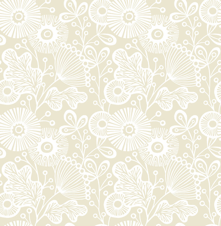 Ana Cream Floral Wallpaper by A-Street Prints Folklore Covers about 56.4 square feet 20.5-in by 33-ft long roll Unpasted 10.4 - Fabric Carolina -