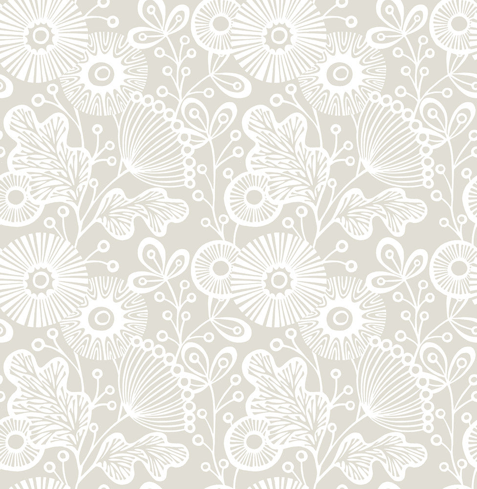 Ana Taupe Floral Wallpaper by A-Street Prints Folklore Covers about 56.4 square feet 20.5-in by 33-ft long roll Unpasted 10.4 - Fabric Carolina -