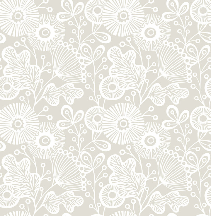 Ana Taupe Floral Wallpaper by A-Street Prints Folklore Covers about 56.4 square feet 20.5-in by 33-ft long roll Unpasted 10.4 - Fabric Carolina -