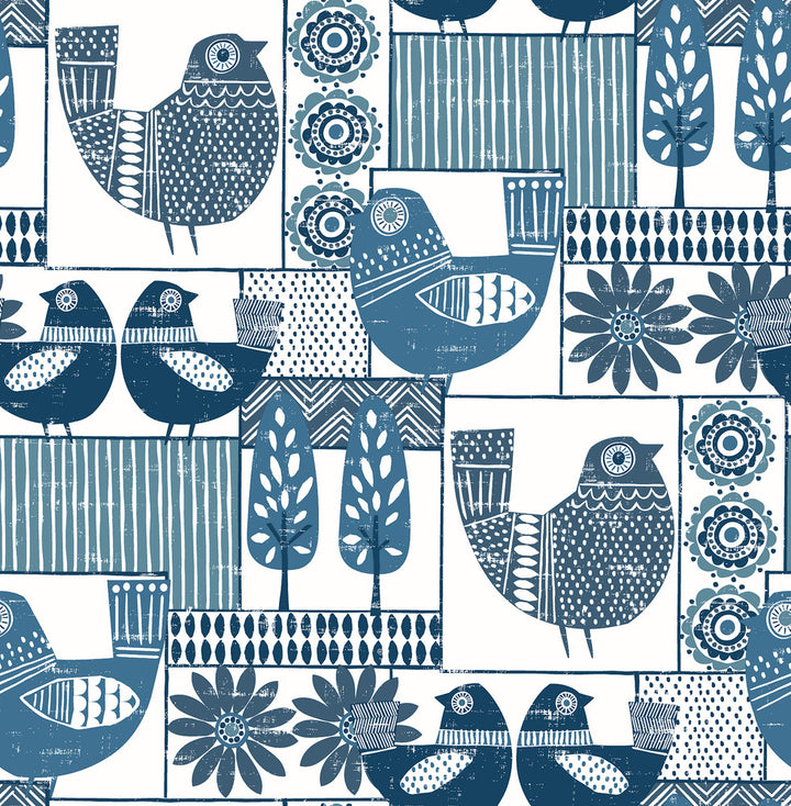 Hennika Blue Patchwork Wallpaper by A-Street Prints Folklore Covers about 56.4 square feet 20.5-in by 33-ft long roll Unpasted 20.9 - Fabric Carolina -