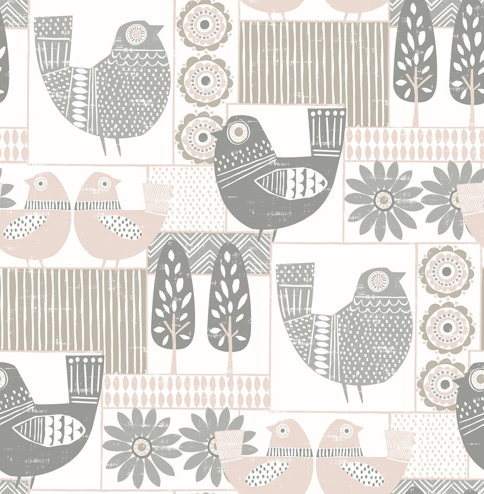 Hennika Light Pink Patchwork Wallpaper by A-Street Prints Folklore Covers about 56.4 square feet 20.5-in by 33-ft long roll Unpasted 20.9 - Fabric Carolina -
