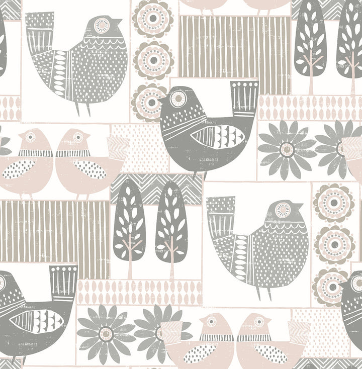 Hennika Light Pink Patchwork Wallpaper by A-Street Prints Folklore Covers about 56.4 square feet 20.5-in by 33-ft long roll Unpasted 20.9 - Fabric Carolina -