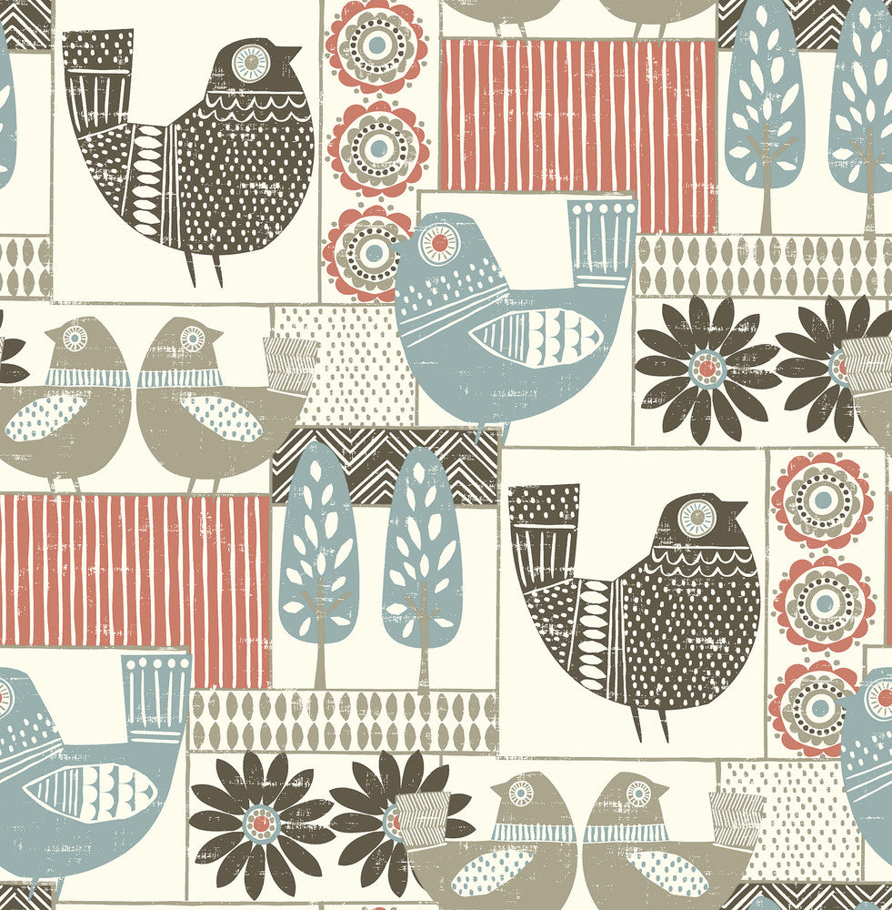 Hennika Coral Patchwork Wallpaper by A-Street Prints Folklore Covers about 56.4 square feet 20.5-in by 33-ft long roll Unpasted 20.9 - Fabric Carolina -
