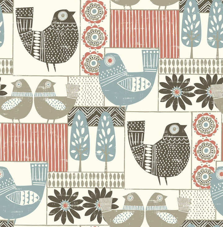Hennika Coral Patchwork Wallpaper by A-Street Prints Folklore Covers about 56.4 square feet 20.5-in by 33-ft long roll Unpasted 20.9 - Fabric Carolina -
