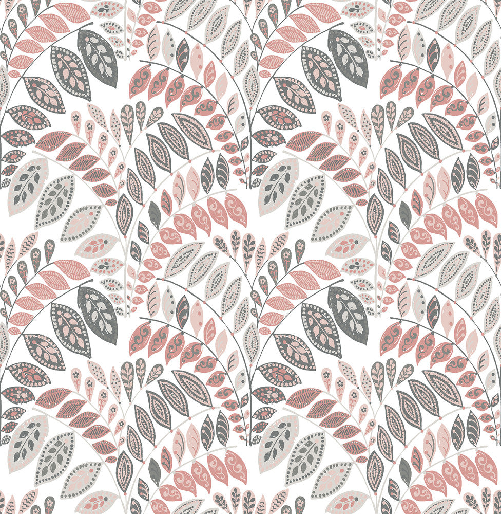 Fiddlehead Pink Botanical Wallpaper by A-Street Prints Folklore Covers about 56.4 square feet 20.5-in by 33-ft long roll Unpasted 20.9 - Fabric Carolina -