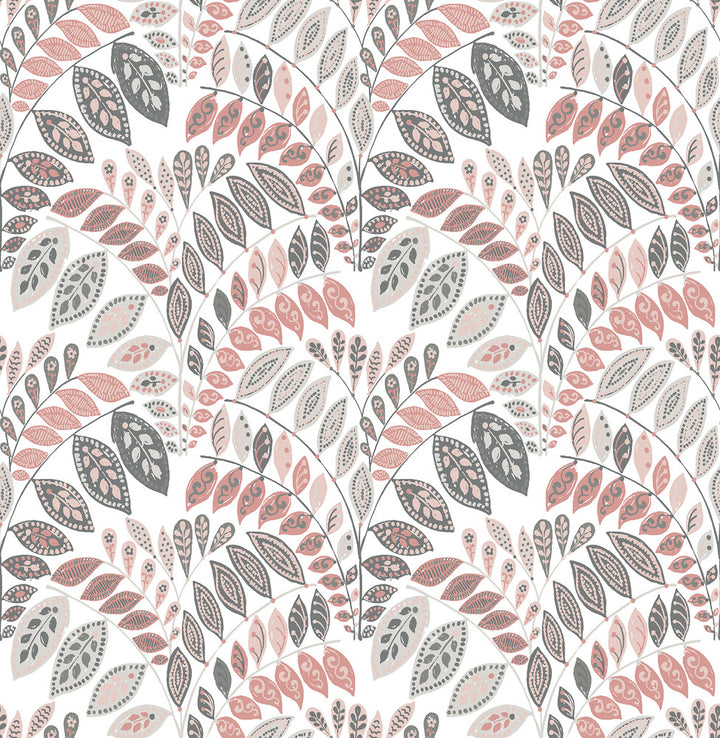 Fiddlehead Pink Botanical Wallpaper by A-Street Prints Folklore Covers about 56.4 square feet 20.5-in by 33-ft long roll Unpasted 20.9 - Fabric Carolina -