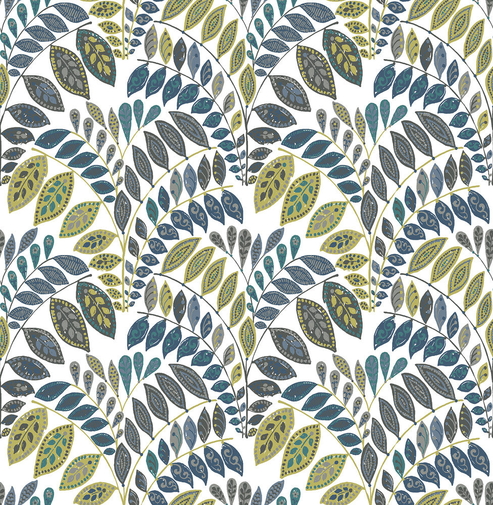 Fiddlehead Green Botanical Wallpaper by A-Street Prints Folklore Covers about 56.4 square feet 20.5-in by 33-ft long roll Unpasted 20.9 - Fabric Carolina -