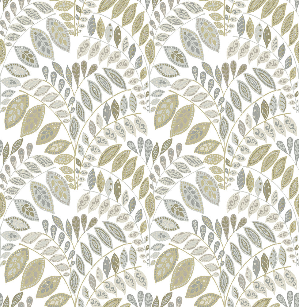 Fiddlehead Grey Botanical Wallpaper by A-Street Prints Folklore Covers about 56.4 square feet 20.5-in by 33-ft long roll Unpasted 20.9 - Fabric Carolina -
