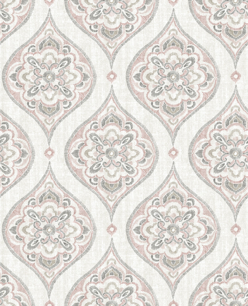 Adele Rose Damask Wallpaper by A-Street Prints Folklore Covers about 56.4 square feet 20.5-in by 33-ft long roll Unpasted 12.6 - Fabric Carolina -