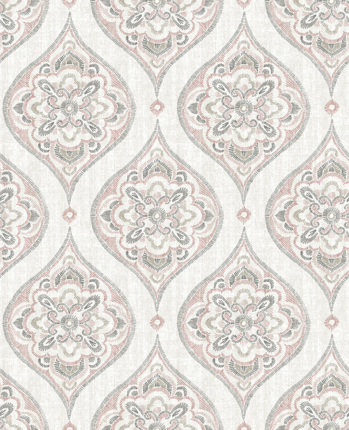 Adele Rose Damask Wallpaper by A-Street Prints Folklore Covers about 56.4 square feet 20.5-in by 33-ft long roll Unpasted 12.6 - Fabric Carolina -