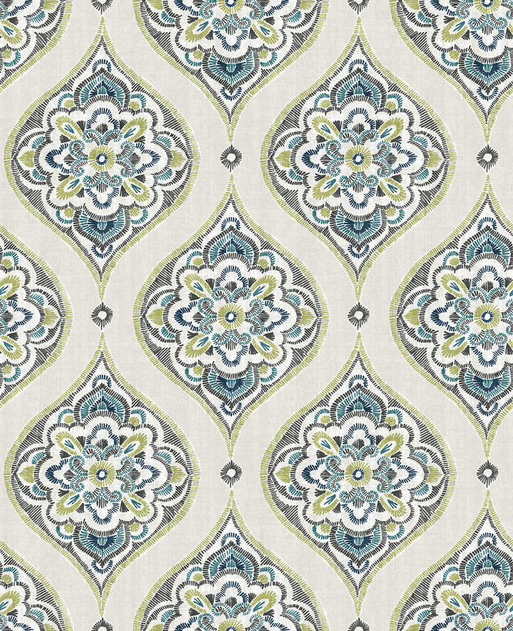 Adele Green Damask Wallpaper by A-Street Prints Folklore Covers about 56.4 square feet 20.5-in by 33-ft long roll Unpasted 12.6 - Fabric Carolina -