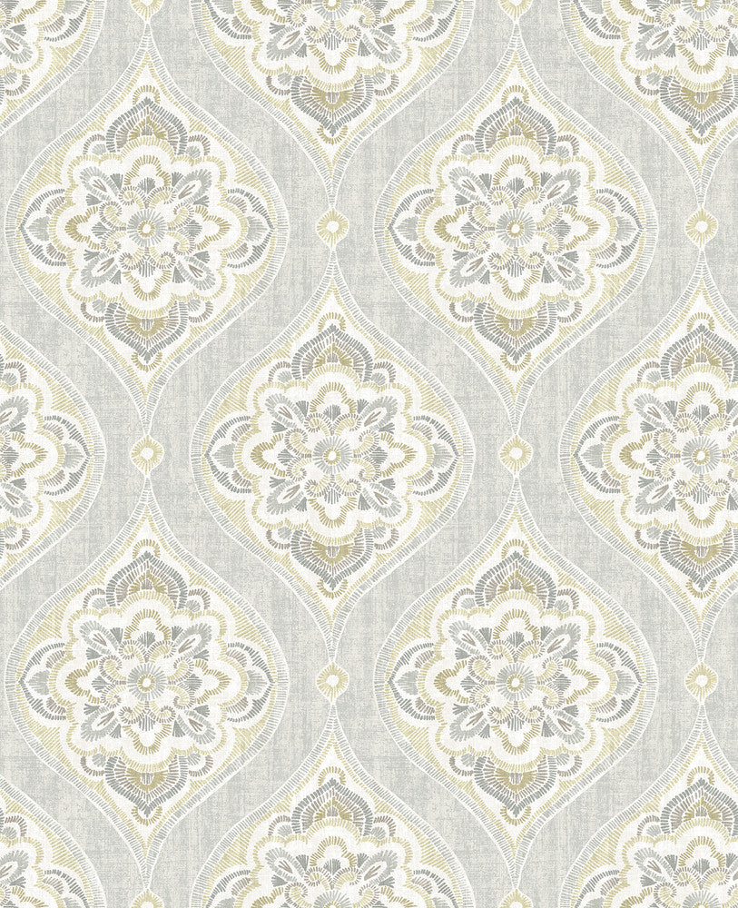 Adele Light Grey Damask Wallpaper by A-Street Prints Folklore Covers about 56.4 square feet 20.5-in by 33-ft long roll Unpasted 12.6 - Fabric Carolina -