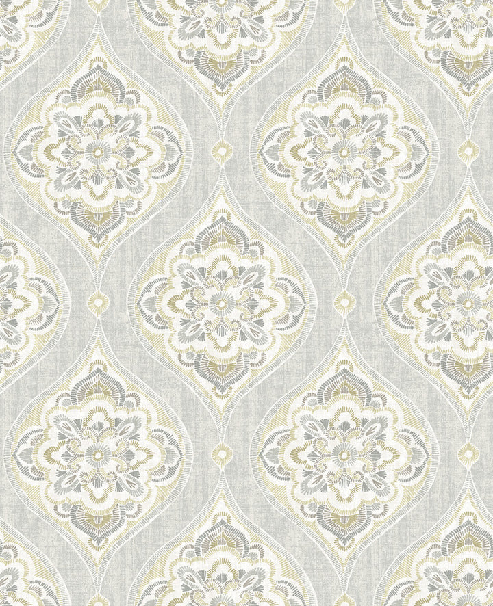 Adele Light Grey Damask Wallpaper by A-Street Prints Folklore Covers about 56.4 square feet 20.5-in by 33-ft long roll Unpasted 12.6 - Fabric Carolina -