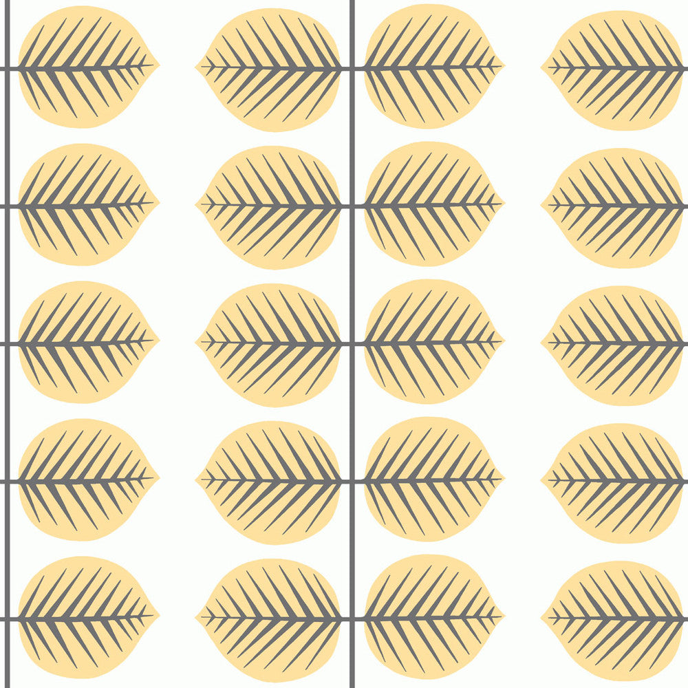 Bersa Yellow Leaf Stripe Wallpaper by Lucky Day Super Value Program Covers about 57.5 square feet 20.9-in by 33-ft long roll Unpasted 4.2 - Fabric Carolina -