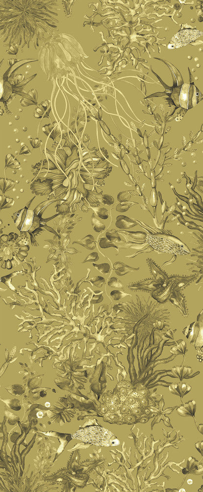 Bergen Mustard Marine Life Wallpaper by Engblad & Co Lounge Luxe Covers about 57.8 square feet 21-in by 33-ft long roll Unpasted 50.5 - Fabric Carolina -