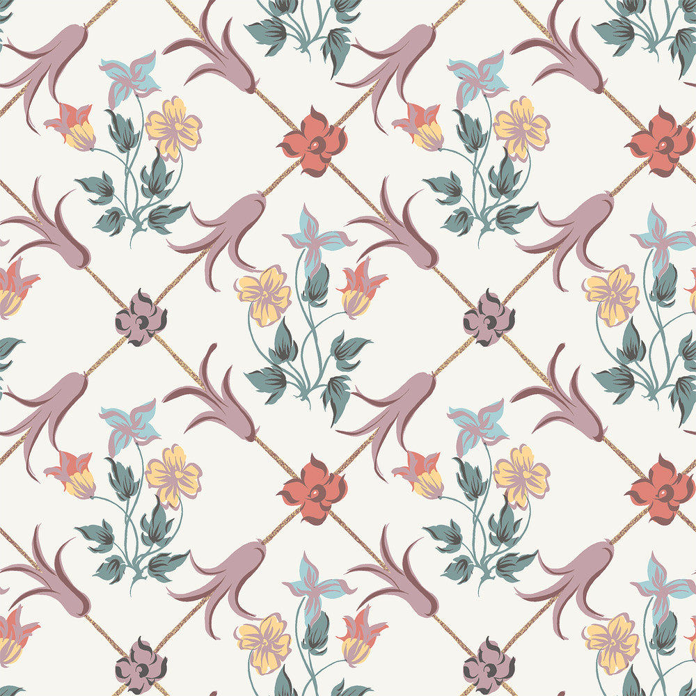Tessin Multicolor Floral Geometric Wallpaper by Wall Vision In Bloom Covers about 57.8 square feet 21-in by 33-ft long roll Unpasted 10.5 - Fabric Carolina -