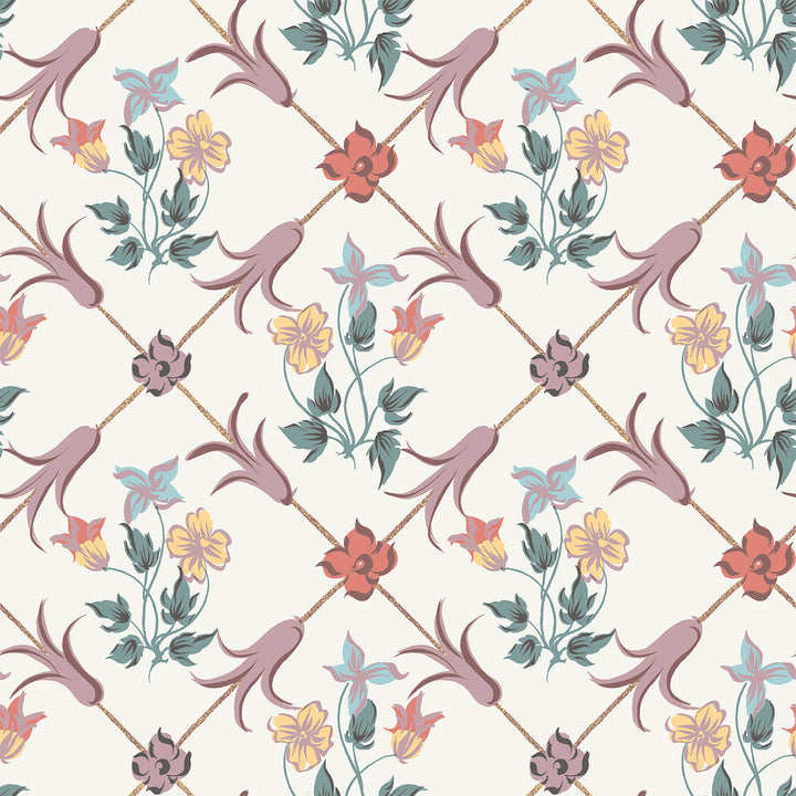 Tessin Multicolor Floral Geometric Wallpaper by Wall Vision In Bloom Covers about 57.8 square feet 21-in by 33-ft long roll Unpasted 10.5 - Fabric Carolina -