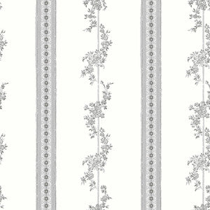 Drottningholm Grey Floral Stripe Wallpaper by Wall Vision