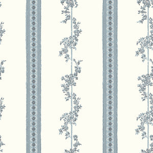 Drottningholm Periwinkle Floral Stripe Wallpaper by Wall Vision