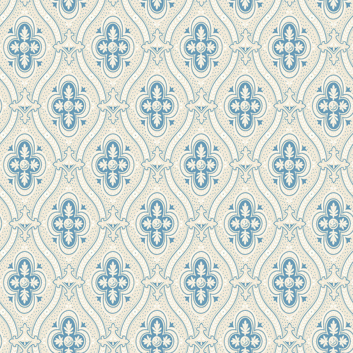 Pigkammaren Blue Ogee Wallpaper by Wall Vision In Bloom Covers about 57.8 square feet 21-in by 33-ft long roll Unpasted 7 - Fabric Carolina -