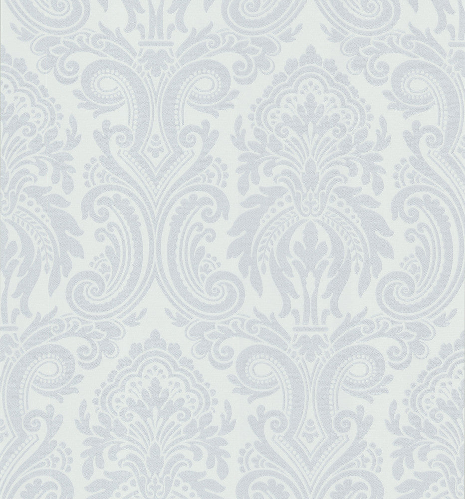 Apollo Platinum Modern Damask Wallpaper by Beacon House Ink Covers about 56.4 square feet 20.5-in by 33-ft long roll Prepasted 25 - Fabric Carolina -
