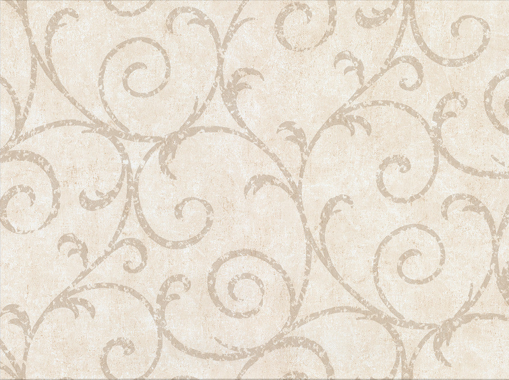 Sansa Cream Plaster Scroll Wallpaper by Warner Cortina IV Covers about 60.8 square feet 27-in by 27-ft long roll Unpasted 18 - Fabric Carolina -