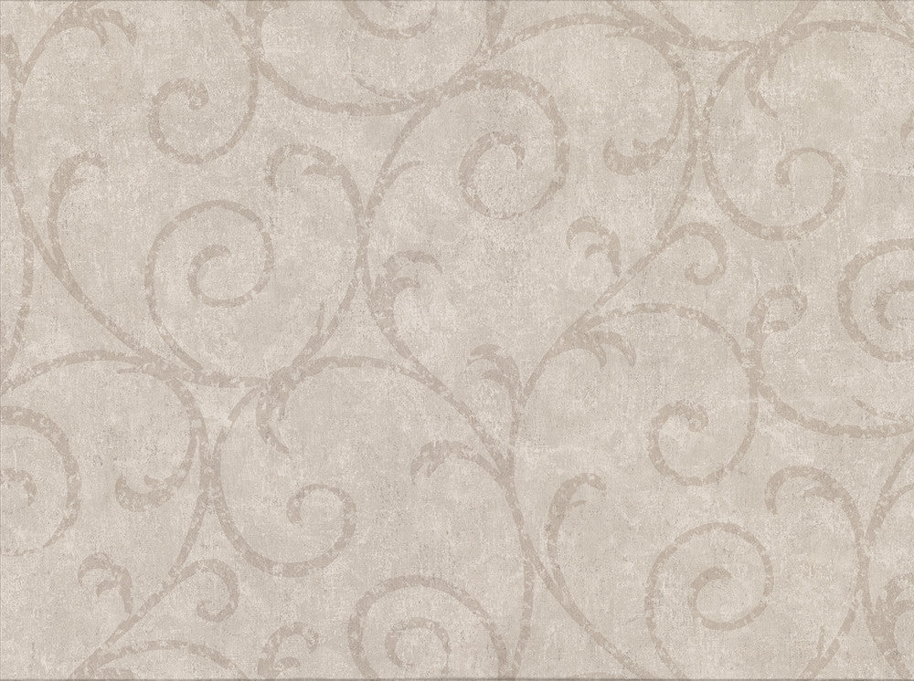 Sansa Khaki Plaster Scroll Wallpaper by Warner Cortina IV Covers about 60.8 square feet 27-in by 27-ft long roll Unpasted 18 - Fabric Carolina -
