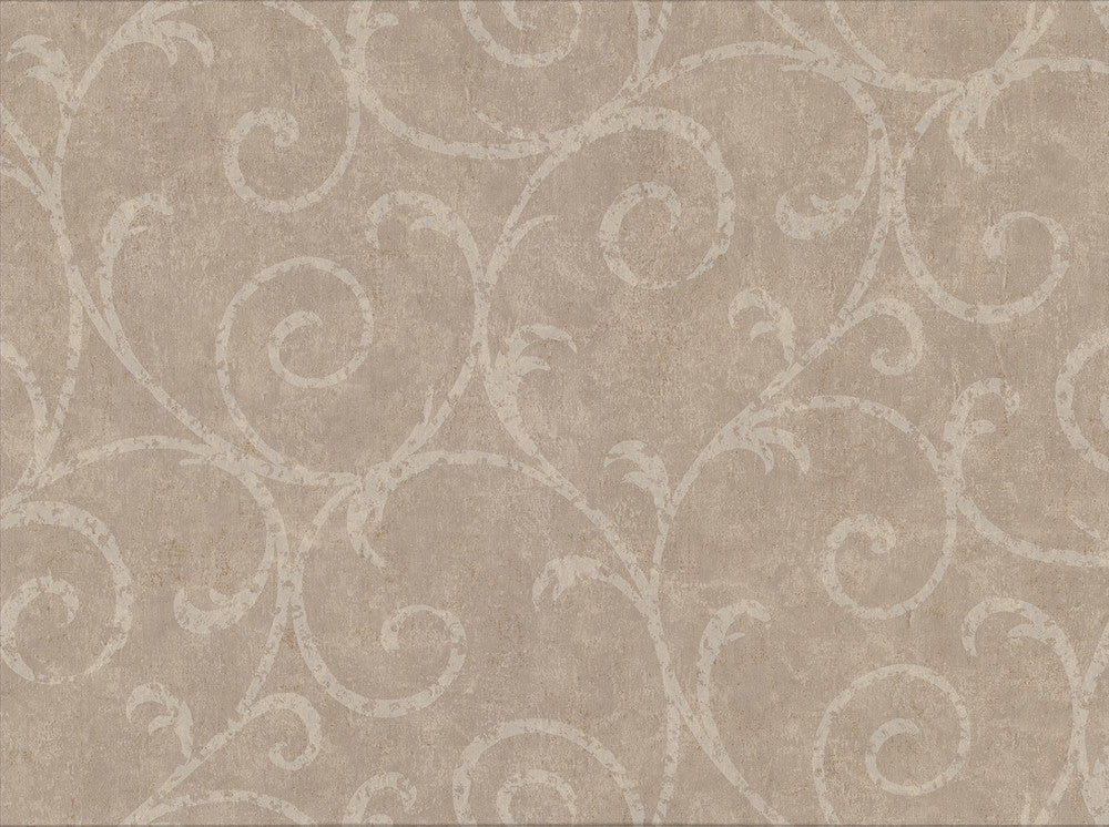 Sansa Light Brown Plaster Scroll Wallpaper by Warner Cortina IV Covers about 60.8 square feet 27-in by 27-ft long roll Unpasted 18 - Fabric Carolina -