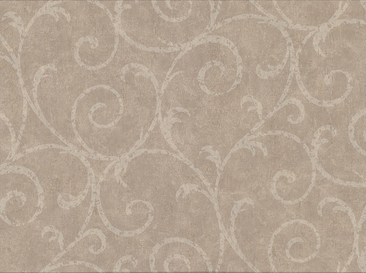 Sansa Light Brown Plaster Scroll Wallpaper by Warner Cortina IV Covers about 60.8 square feet 27-in by 27-ft long roll Unpasted 18 - Fabric Carolina -