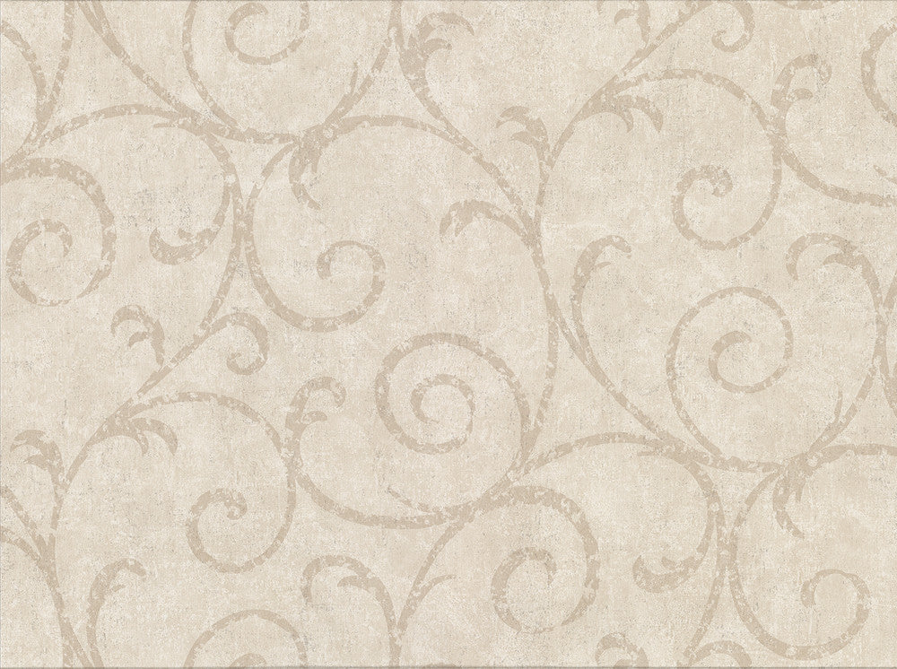 Sansa Beige Plaster Scroll Wallpaper by Warner Cortina IV Covers about 60.8 square feet 27-in by 27-ft long roll Unpasted 18 - Fabric Carolina -