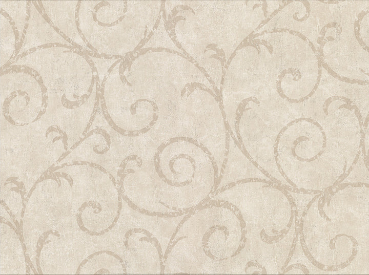 Sansa Beige Plaster Scroll Wallpaper by Warner Cortina IV Covers about 60.8 square feet 27-in by 27-ft long roll Unpasted 18 - Fabric Carolina -