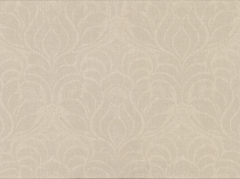 Sandor Cream Damask Wallpaper by Warner Cortina IV Covers about 60.8 square feet 27-in by 27-ft long roll Unpasted 18 - Fabric Carolina -