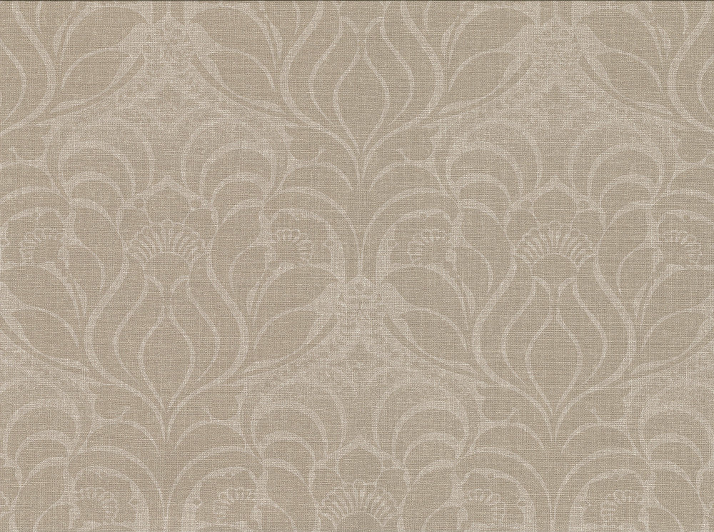 Sandor Light Brown Damask Wallpaper by Warner Cortina IV Covers about 60.8 square feet 27-in by 27-ft long roll Unpasted 18 - Fabric Carolina -
