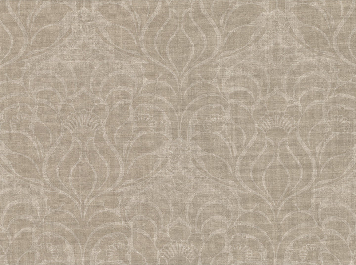 Sandor Light Brown Damask Wallpaper by Warner Cortina IV Covers about 60.8 square feet 27-in by 27-ft long roll Unpasted 18 - Fabric Carolina -