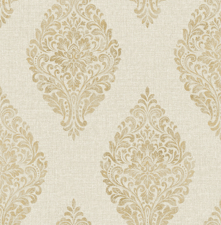 Pascale Gold Medallion Wallpaper by Advantage Metallic Covers about 56.4 square feet 20.5-in by 33-ft long roll Unpasted 10.4 - Fabric Carolina -