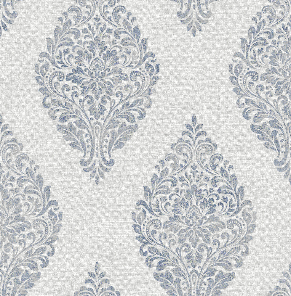 Pascale Light Grey Medallion Wallpaper by Advantage Metallic Covers about 56.4 square feet 20.5-in by 33-ft long roll Unpasted 10.4 - Fabric Carolina -