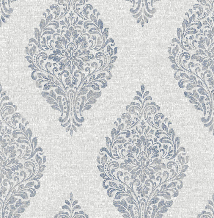Pascale Light Grey Medallion Wallpaper by Advantage Metallic Covers about 56.4 square feet 20.5-in by 33-ft long roll Unpasted 10.4 - Fabric Carolina -