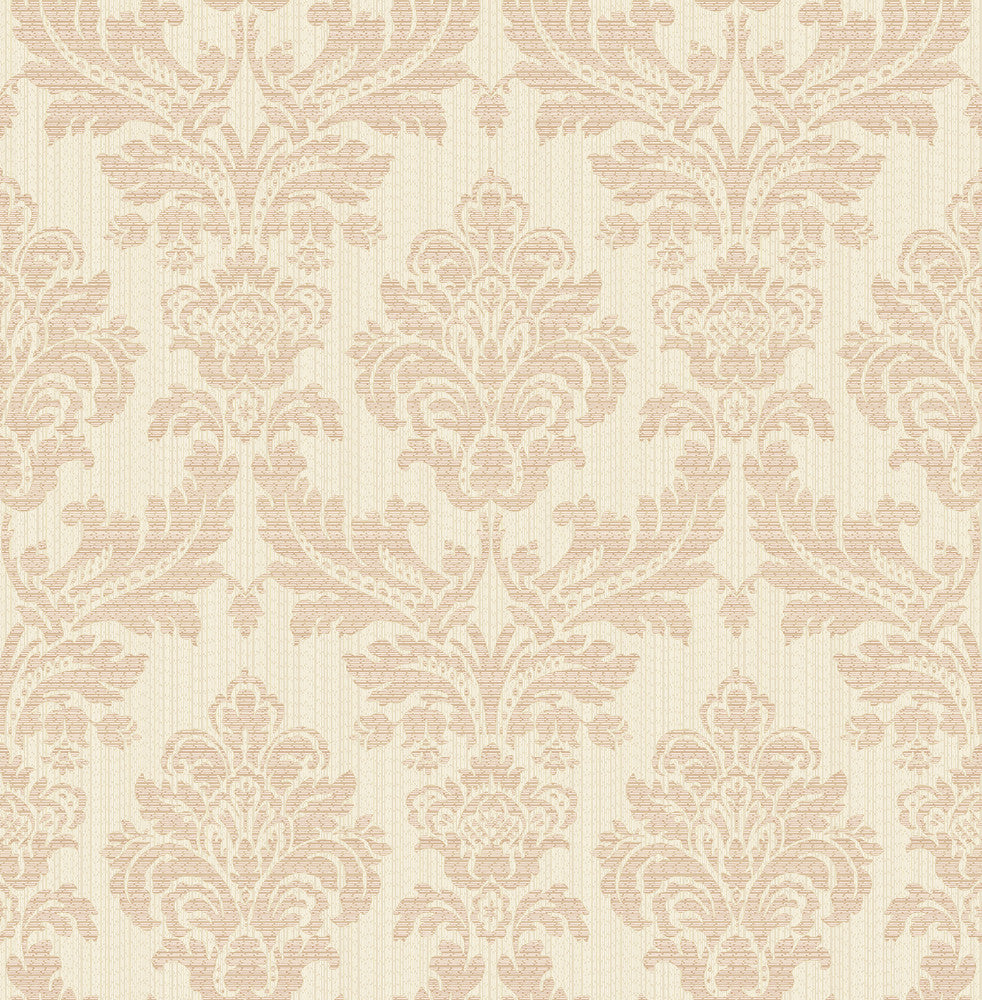 Piers Rose Gold Texture Damask Wallpaper by Advantage Metallic Covers about 56.4 square feet 20.5-in by 33-ft long roll Unpasted 20.9 - Fabric Carolina -